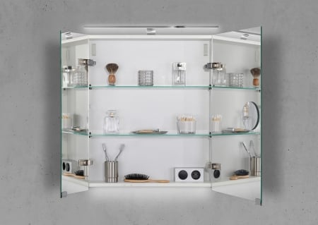 Spiegelschrank 60 cm mit MULTI Light LED Chrom Beleuchtung Doppelspiegeltüren